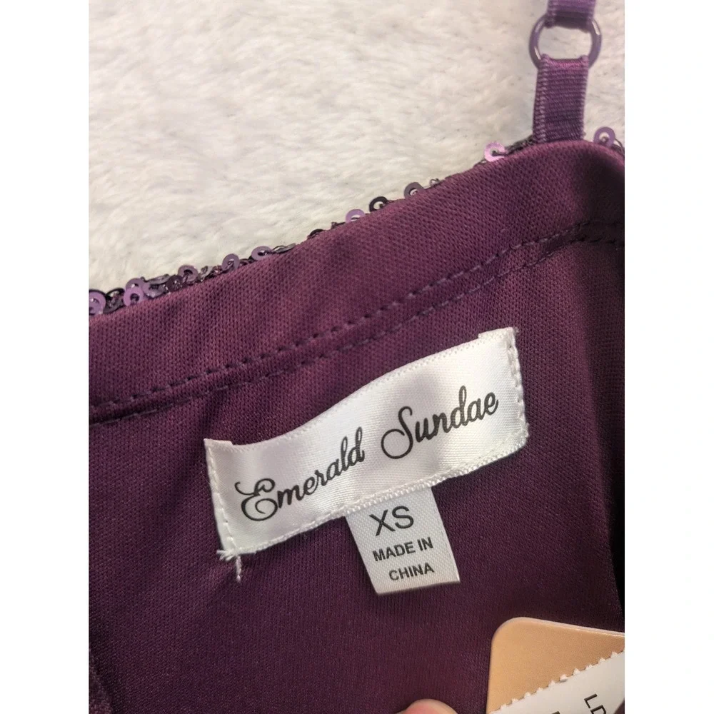 Emerald Sundae Purple Sequin Strappy Ruffle Hem Party Dress‎ Women's XS
